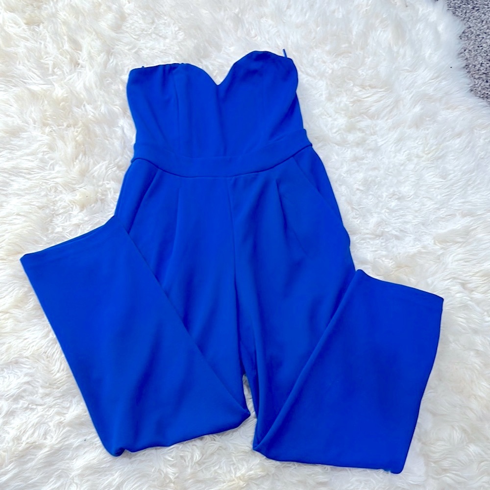 Express Elegant Blue Strapless Jumpsuit XS